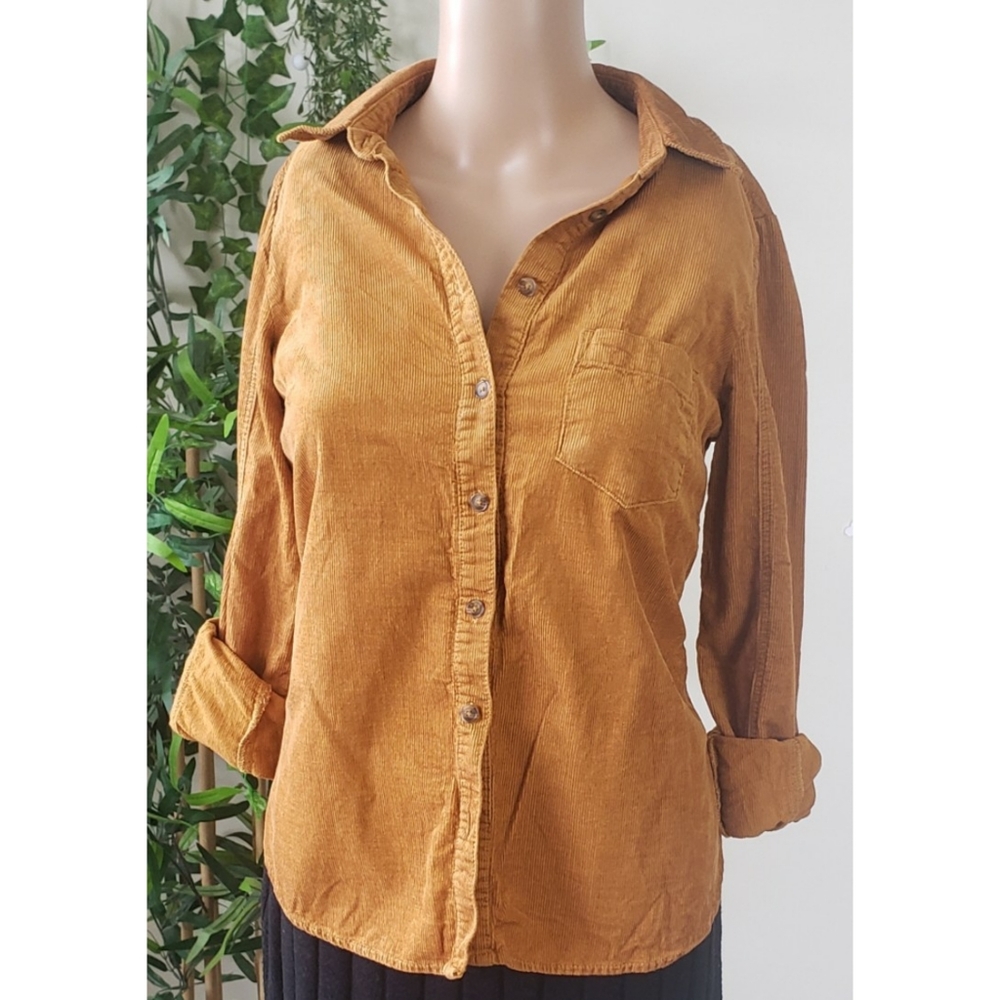 Golden yellow corduroy button down shirt